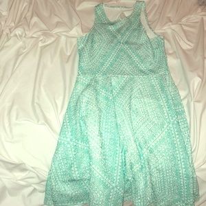 mint and white patterned skater dress.